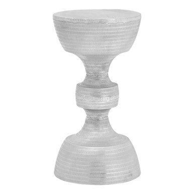 Silver Large Hourglass Aluminium Side Table with Engraved Detail, Matin