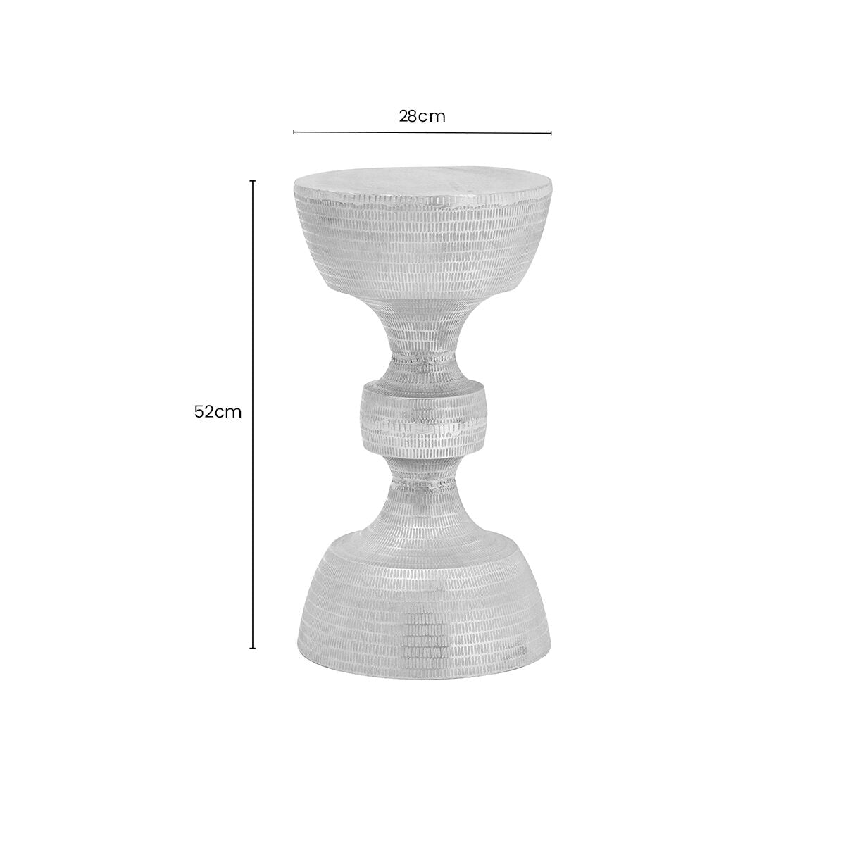 Silver Large Hourglass Aluminium Side Table with Engraved Detail, Matin