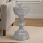 Silver Large Hourglass Aluminium Side Table with Engraved Detail, Matin