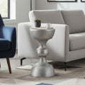 Silver Large Hourglass Aluminium Side Table with Engraved Detail, Matin