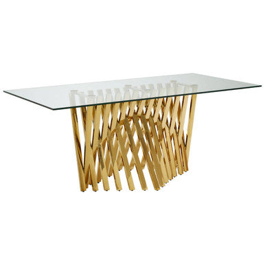 Clear Tempered Glass Top Dining Table with Reflective Gold Frame, Arezzo