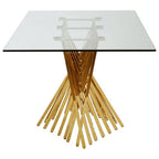 Clear Tempered Glass Top Dining Table with Reflective Gold Frame | Arezzo