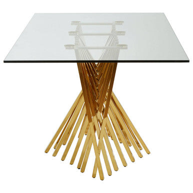 Clear Tempered Glass Top Dining Table with Reflective Gold Frame, Arezzo