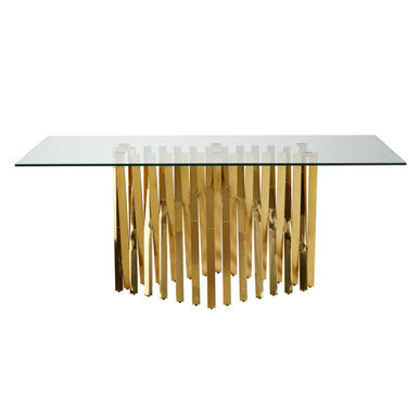 Clear Tempered Glass Top Dining Table with Reflective Gold Frame, Arezzo