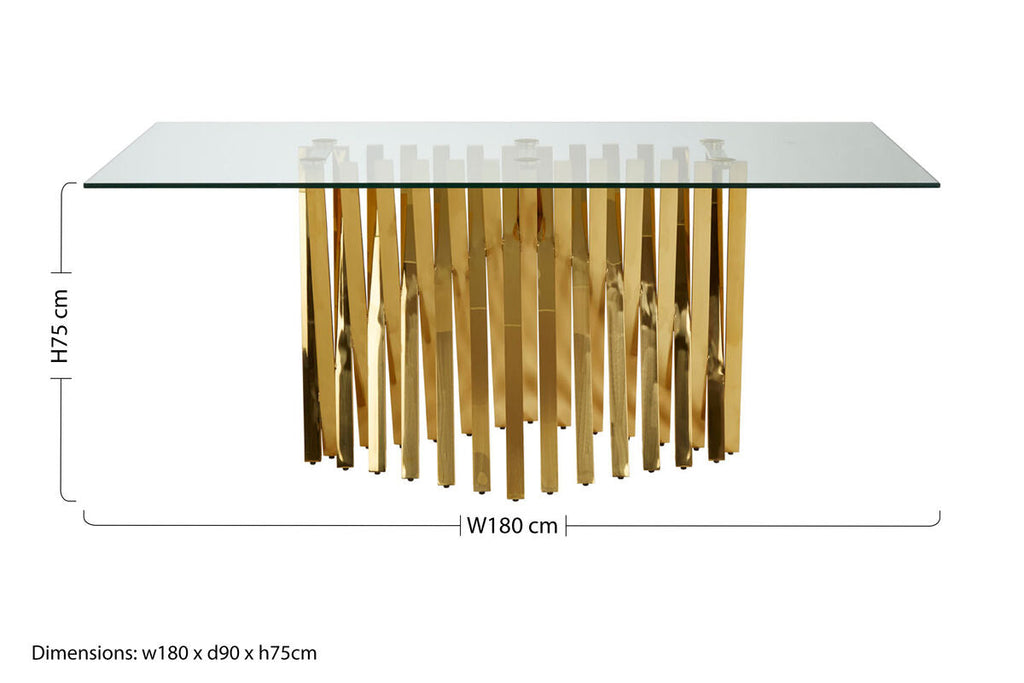 Clear Tempered Glass Top Dining Table with Reflective Gold Frame | Arezzo