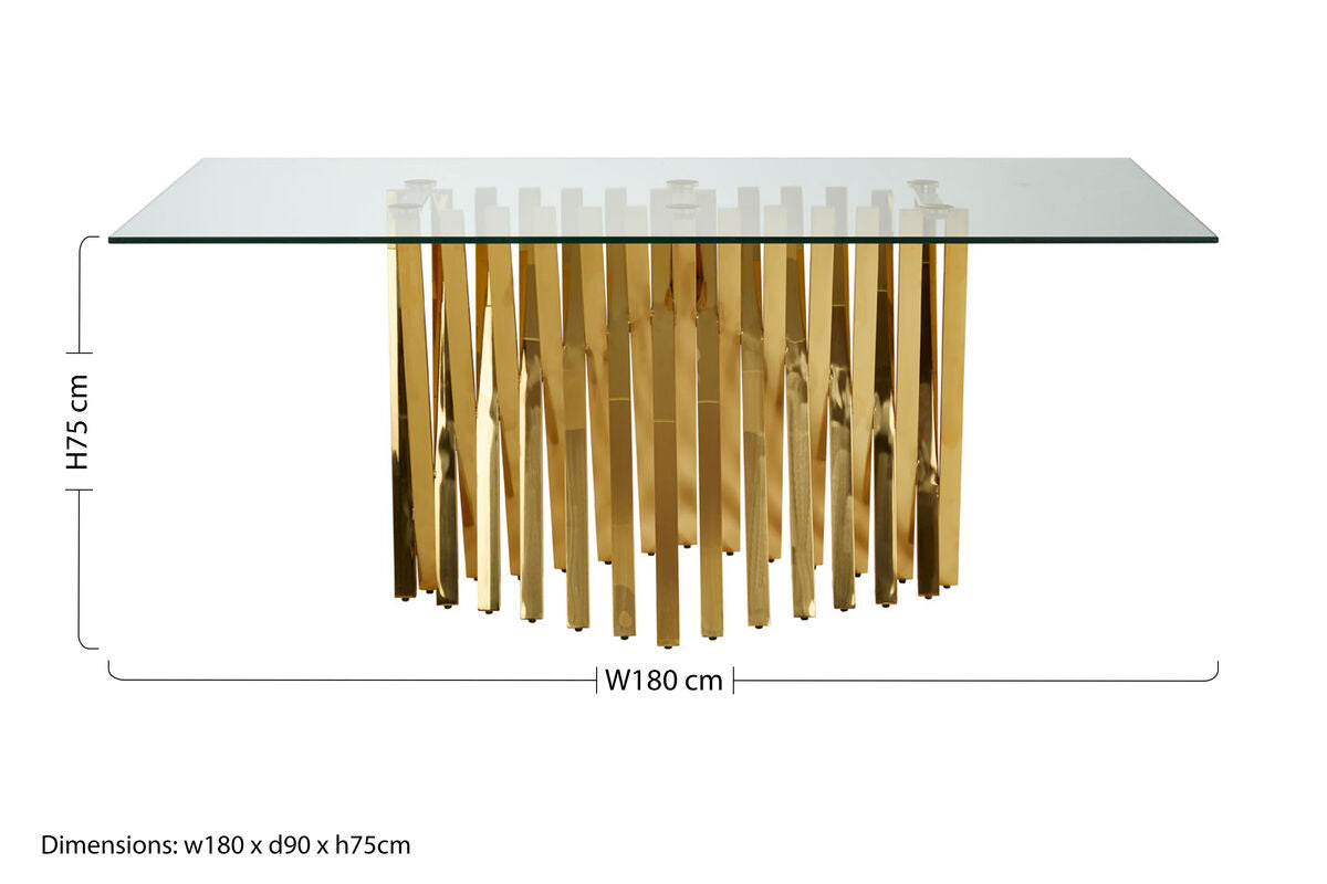 Clear Tempered Glass Top Dining Table with Reflective Gold Frame | Arezzo