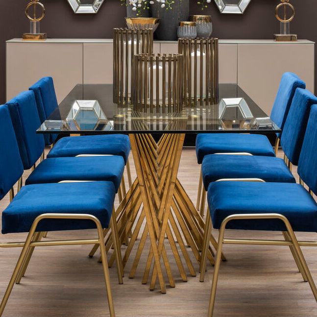 Clear Tempered Glass Top Dining Table with Reflective Gold Frame, Arezzo