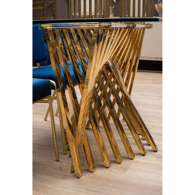 Clear Tempered Glass Top Dining Table with Reflective Gold Frame, Arezzo