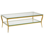 Two-Tier Coffee Table with Clear Tempered Glass Top and Gold Finish Stainless Steel Frame, Arezzo