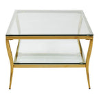 Two-Tier Coffee Table with Clear Tempered Glass Top and Gold Finish Stainless Steel Frame, Arezzo