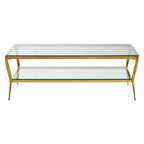 Two-Tier Coffee Table with Clear Tempered Glass Top and Gold Finish Stainless Steel Frame, Arezzo