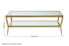 Two-Tier Coffee Table with Clear Tempered Glass Top and Gold Finish Stainless Steel Frame, Arezzo