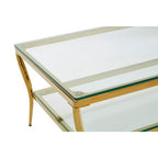Two-Tier Coffee Table with Clear Tempered Glass Top and Gold Finish Stainless Steel Frame, Arezzo
