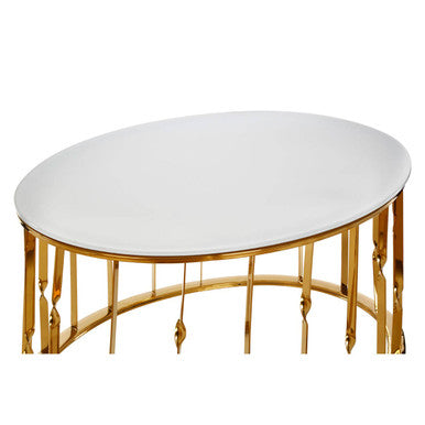 White Tempered Glass Top Round Coffee Table with Gold Finish Stainless Steel Frame | Arezzo