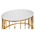 White Tempered Glass Top Round Coffee Table with Gold Finish Stainless Steel Frame | Arezzo