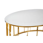White Tempered Glass Top Round Coffee Table with Gold Finish Stainless Steel Frame | Arezzo