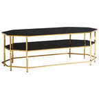 Black Tempered Glass Two-Tier Coffee Table with Warm Gold Stainless Steel Hexagonal Frame, Arezzo