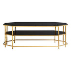 Black Tempered Glass Two-Tier Coffee Table with Warm Gold Stainless Steel Hexagonal Frame, Arezzo