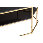 Black Tempered Glass Two-Tier Coffee Table with Warm Gold Stainless Steel Hexagonal Frame, Arezzo