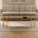 Black Tempered Glass Two-Tier Coffee Table with Warm Gold Stainless Steel Hexagonal Frame, Arezzo