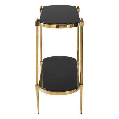 Gold Stainless Steel Frame 2-Tier Console Table with Double Black Tempered Glass Tiers | Arezzo