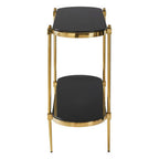 Gold Stainless Steel Frame 2-Tier Console Table with Double Black Tempered Glass Tiers | Arezzo