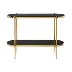 Gold Stainless Steel Frame 2-Tier Console Table with Double Black Tempered Glass Tiers | Arezzo