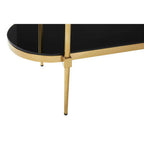 Gold Stainless Steel Frame 2-Tier Console Table with Double Black Tempered Glass Tiers | Arezzo
