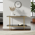 Gold Stainless Steel Frame 2-Tier Console Table with Double Black Tempered Glass Tiers | Arezzo