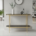 Gold Stainless Steel Frame 2-Tier Console Table with Double Black Tempered Glass Tiers | Arezzo
