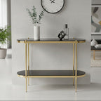 Gold Stainless Steel Frame 2-Tier Console Table with Double Black Tempered Glass Tiers | Arezzo