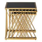 Set of 3 Gold Finish Stainless Steel Frame Nesting Tables with Black Glass Tops | Arezzo