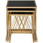 Set of 3 Gold Finish Stainless Steel Frame Nesting Tables with Black Glass Tops | Arezzo