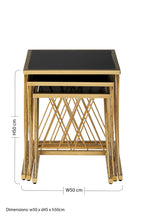 Set of 3 Gold Finish Stainless Steel Frame Nesting Tables with Black Glass Tops | Arezzo