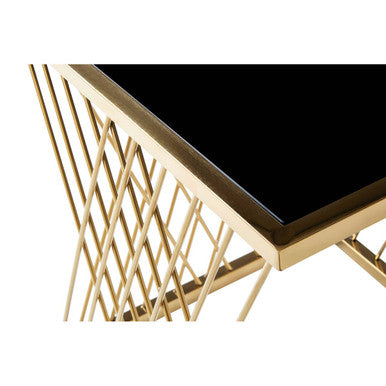 Set of 3 Gold Finish Stainless Steel Frame Nesting Tables with Black Glass Tops | Arezzo