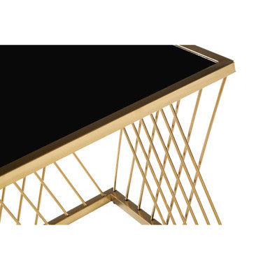Set of 3 Gold Finish Stainless Steel Frame Nesting Tables with Black Glass Tops | Arezzo