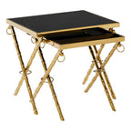 Set of 2 Gold Finish Stainless Steel Frame Nesting Tables with Black Glass Tops | Arezzo