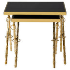 Set of 2 Gold Finish Stainless Steel Frame Nesting Tables with Black Glass Tops | Arezzo