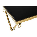 Set of 2 Gold Finish Stainless Steel Frame Nesting Tables with Black Glass Tops | Arezzo
