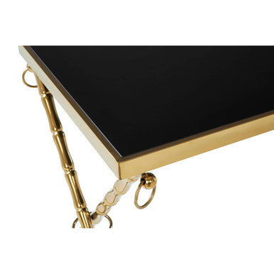Set of 2 Gold Finish Stainless Steel Frame Nesting Tables with Black Glass Tops | Arezzo