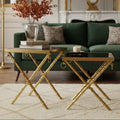 Set of 2 Gold Finish Stainless Steel Frame Nesting Tables with Black Glass Tops | Arezzo