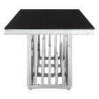 Rectangular Black Tempered Glass Top Dining Table with Silver Steel Frame | Eliza