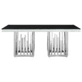 Rectangular Black Tempered Glass Top Dining Table with Silver Steel Frame | Eliza