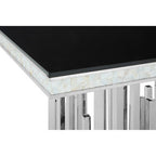Rectangular Black Tempered Glass Top Dining Table with Silver Steel Frame | Eliza