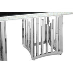 Rectangular Black Tempered Glass Top Dining Table with Silver Steel Frame | Eliza