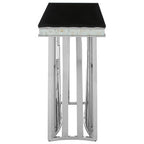 Rectangular Black Tempered Glass Top Console Table with Silver Steel Frame | Eliza