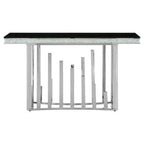 Rectangular Black Tempered Glass Top Console Table with Silver Steel Frame | Eliza