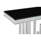 Rectangular Black Tempered Glass Top Console Table with Silver Steel Frame | Eliza