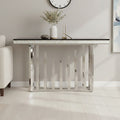 Rectangular Black Tempered Glass Top Console Table with Silver Steel Frame | Eliza