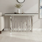 Rectangular Black Tempered Glass Top Console Table with Silver Steel Frame | Eliza